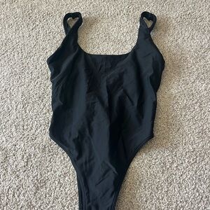 Black One-Piece Swimsuit with Heart-Detail Straps